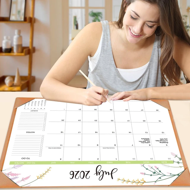 Alt view image 2 of 6 - Desk Calendar 2026 with Desk Mat 22" x 17" Large Desk Pad Calendar Runs from July 2026 to December 2027, Floral Design Desktop Calendar for Home, Office