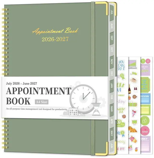 Main image of Appointment Book 2026-2027, 30-Minute Interval Hourly Planner, 8.5"×11" July 2026 - June 2027, Weekly & Monthly Appointment Planner, Daily Academic Planner for Office School, Green
