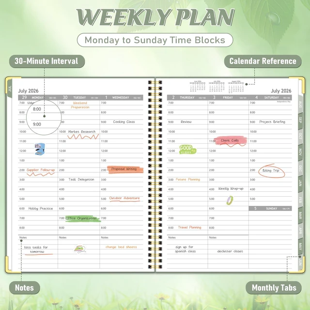Alt view image 3 of 6 - Appointment Book 2026-2027, 30-Minute Interval Hourly Planner, 8.5"×11" July 2026 - June 2027, Weekly & Monthly Appointment Planner, Daily Academic Planner for Office School, Green