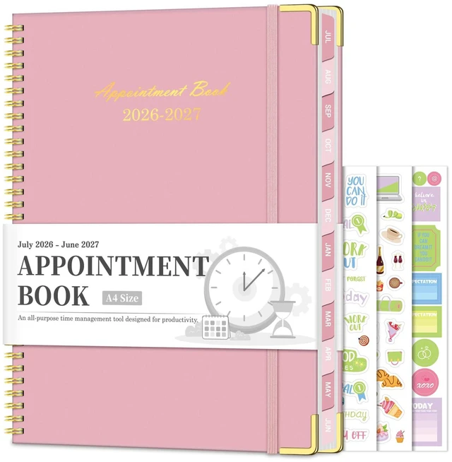 Main image of Appointment Book 2026-2027, 30-Minute Interval Hourly Planner, 8.5"×11" July 2026 - June 2027, Weekly & Monthly Appointment Planner, Daily Academic Planner for Office School, Pink