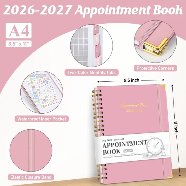 Alt view image 2 of 6 - Appointment Book 2026-2027, 30-Minute Interval Hourly Planner, 8.5"×11" July 2026 - June 2027, Weekly & Monthly Appointment Planner, Daily Academic Planner for Office School, Pink