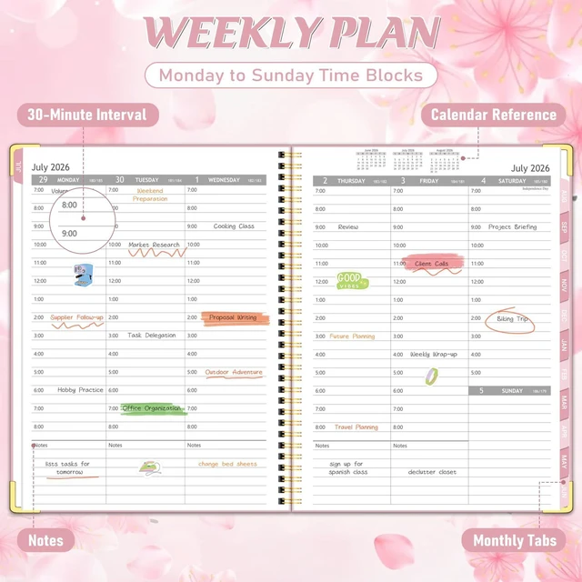 Alt view image 3 of 6 - Appointment Book 2026-2027, 30-Minute Interval Hourly Planner, 8.5"×11" July 2026 - June 2027, Weekly & Monthly Appointment Planner, Daily Academic Planner for Office School, Pink