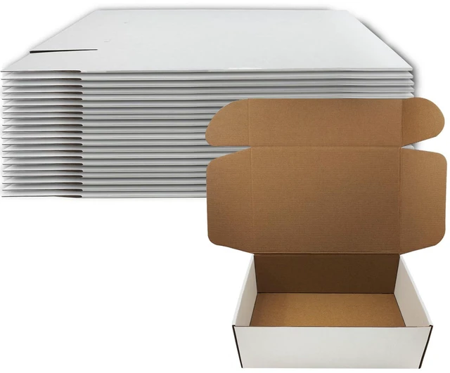 Main image of 13x9x4 inch Shipping Boxes Set of 20, White Corrugated Cardboard Mailer Box Tuck Top, Easy Assembly, DIY Cardboard, Recyclable Mailer Boxes for Packaging Small Business and Book Literature Gift Giving