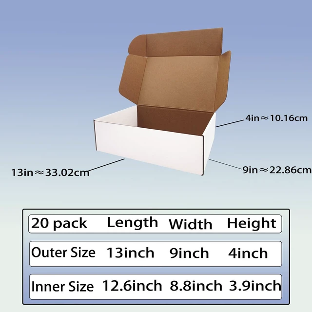 Alt view image 7 of 7 - 13x9x4 inch Shipping Boxes Set of 20, White Corrugated Cardboard Mailer Box Tuck Top, Easy Assembly, DIY Cardboard, Recyclable Mailer Boxes for Packaging Small Business and Book Literature Gift Giving