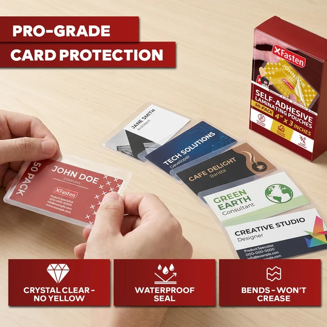 Alt view image 2 of 7 - Self Sealing Laminating Pouches Business Card Size, 50-Pack, 10 Mil Non-Yellowing Business Card Laminating Pouches, Self-Adhesive Laminate Sheets, Durable, No Machine Needed, 4 in x 3 in