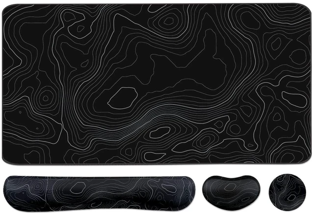 Main image of Topographic Large Mouse Pad and Keyboard Wrist Rest, Desk Pad for Keyboard and Mouse, 4-in-1 Large Gaming Mouse Pad with Wrist Support, Non-Slip Desk Mat for Home Office Study Game-Topographic Contour