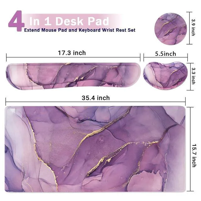 Alt view image 2 of 7 - Large Mouse Pad and Keyboard Wrist Rest, Desk Pad for Keyboard and Mouse, 4-in-1 Large Gaming Mouse Pad with Wrist Support, Desk Mat for Home Office Study Game-Purple