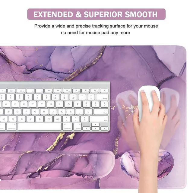Alt view image 5 of 7 - Large Mouse Pad and Keyboard Wrist Rest, Desk Pad for Keyboard and Mouse, 4-in-1 Large Gaming Mouse Pad with Wrist Support, Desk Mat for Home Office Study Game-Purple