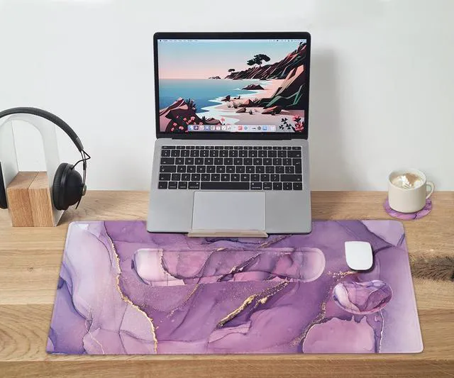 Alt view image 6 of 7 - Large Mouse Pad and Keyboard Wrist Rest, Desk Pad for Keyboard and Mouse, 4-in-1 Large Gaming Mouse Pad with Wrist Support, Desk Mat for Home Office Study Game-Purple