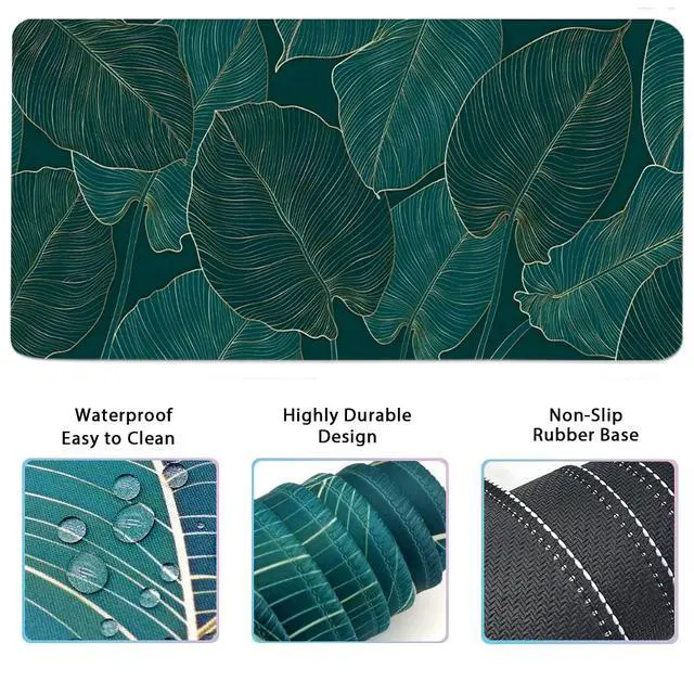 Alt view image 2 of 7 - Ergonomic Large Mouse Pad and Keyboard Wrist Rest, Desk Pad for Keyboard and Mouse, 4-in-1 Large Gaming Mouse Pad with Wrist Support for Home Office Study Game-Green Leaves