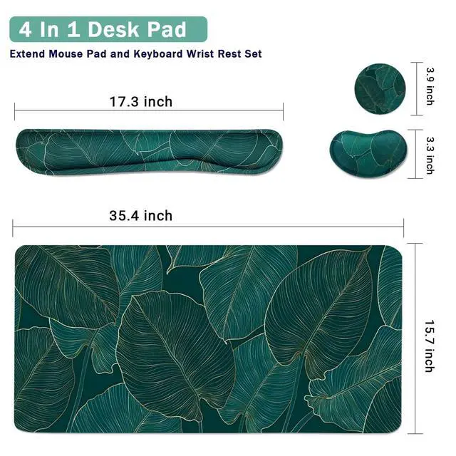 Alt view image 3 of 7 - Ergonomic Large Mouse Pad and Keyboard Wrist Rest, Desk Pad for Keyboard and Mouse, 4-in-1 Large Gaming Mouse Pad with Wrist Support for Home Office Study Game-Green Leaves