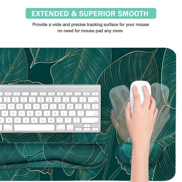Alt view image 4 of 7 - Ergonomic Large Mouse Pad and Keyboard Wrist Rest, Desk Pad for Keyboard and Mouse, 4-in-1 Large Gaming Mouse Pad with Wrist Support for Home Office Study Game-Green Leaves
