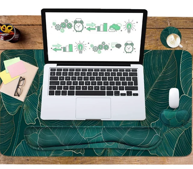 Alt view image 6 of 7 - Ergonomic Large Mouse Pad and Keyboard Wrist Rest, Desk Pad for Keyboard and Mouse, 4-in-1 Large Gaming Mouse Pad with Wrist Support for Home Office Study Game-Green Leaves