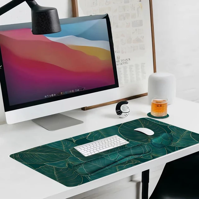Alt view image 7 of 7 - Ergonomic Large Mouse Pad and Keyboard Wrist Rest, Desk Pad for Keyboard and Mouse, 4-in-1 Large Gaming Mouse Pad with Wrist Support for Home Office Study Game-Green Leaves