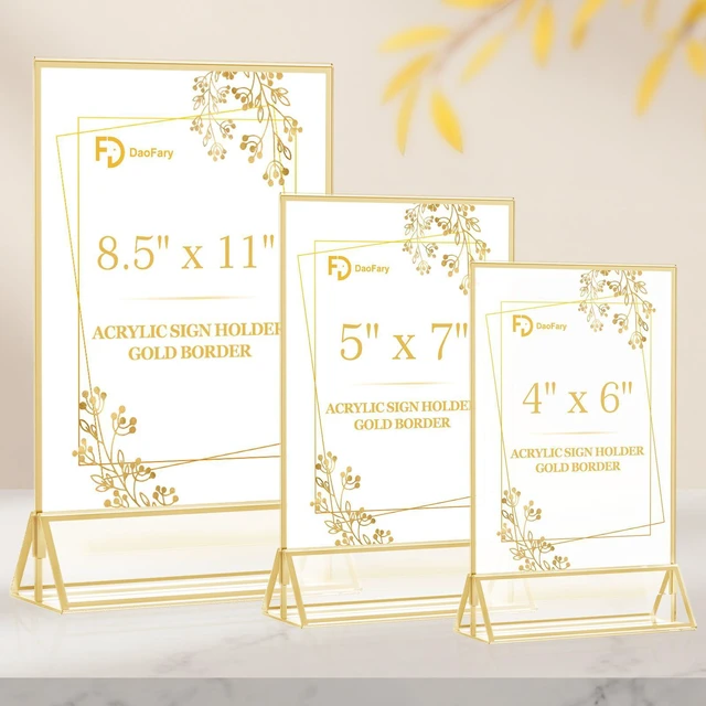 Alt view image 7 of 7 - Acrylic Sign Holder 5x7, 14 Pack Double-Sided Gold Tabletop Frame Double-Sided Gold Acrylic Sign Holder and Table Number Frames for Menus, Flyers, Weddings and Restaurants