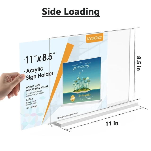 Alt view image 3 of 6 - Acrylic Sign Holder Horizontal Double Sided Display Stand 12 Pack Clear Acrylic, Double Sided Display, Bottom Loading, 11x8.5 Inch, Stable Base, Easy Insert, Menu Flyer Use, Office Restaurant