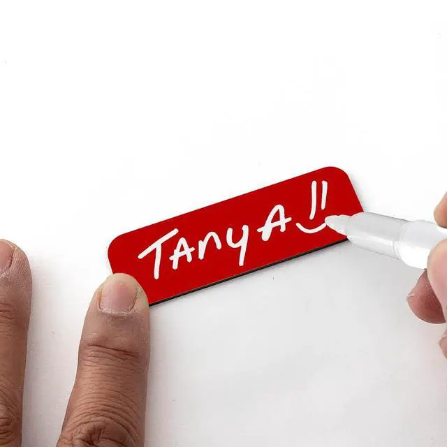 Alt view image 7 of 7 - Red Name Tag Blanks 25 Pack, 1" x 3", Round Corners, Durable Plastic Engravable Badges with Magnetic Backing Badges