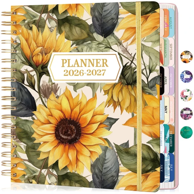 Main image of 18 Month Planner 2026-2027 Weekly Monthly Hardcover Gift for Women 100GSM No-Bleed Paper, Spiral Hardcover, Laminated Tabs, Pocket, Stickers - Academic Family Calendar Planner for Women Mom