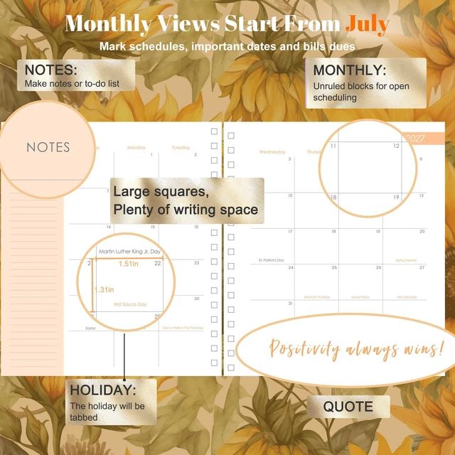 Alt view image 2 of 7 - 18 Month Planner 2026-2027 Weekly Monthly Hardcover Gift for Women 100GSM No-Bleed Paper, Spiral Hardcover, Laminated Tabs, Pocket, Stickers - Academic Family Calendar Planner for Women Mom