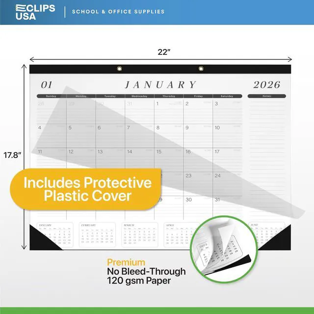 Alt view image 4 of 7 - Desk Calendar 2026-2027 Large 22x17 Desk Calendar Jan 2026 - Jun 2027 Desk Blotter To-do List Planner (Black & White 12 Pack)