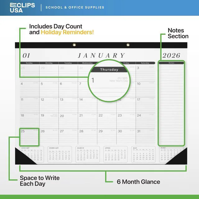 Alt view image 3 of 7 - Desk Calendar 2026-2027 Large 22x17 Desk Calendar Jan 2026 - Jun 2027 Desk Blotter To-do List Planner (Black & White 12 Pack)