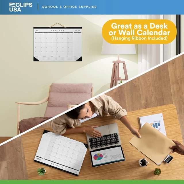 Alt view image 2 of 7 - Desk Calendar 2026-2027 Large 22x17 Desk Calendar Jan 2026 - Jun 2027 Desk Blotter To-do List Planner (Black & White 12 Pack)