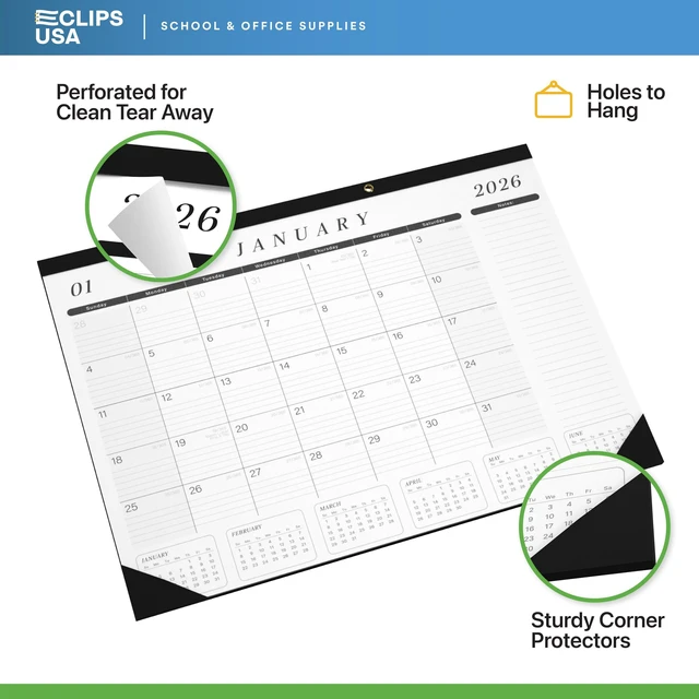 Alt view image 5 of 7 - Desk Calendar 2026-2027 Large 22x17 Desk Calendar Jan 2026 - Jun 2027 Desk Blotter To-do List Planner (Black & White 12 Pack)