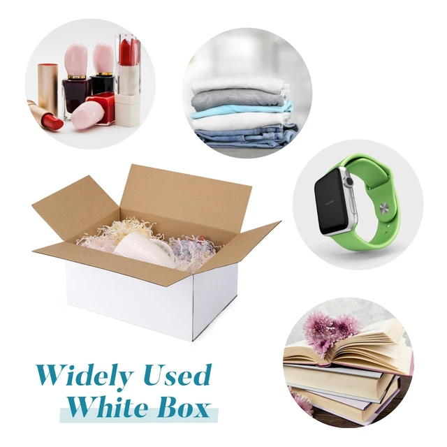 Alt view image 2 of 6 - Small Shipping Boxes 10x7x5 Set of 6 White Corrugated Cardboard, Box for Packaging Small Business Mailing Moving Gifts Wrap, Easy Assemble