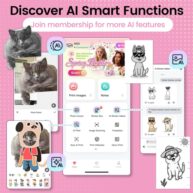 Alt view image 4 of 7 - Sticker Maker, Bluetooth Thermal Inkless Mini Printer for Girls DIY Mini Printer Sticker Maker M02, Pocket Printer for Study Notes, Diaries, Photos, Label Maker for Home/Travel, Pink