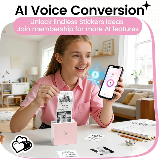 Alt view image 6 of 7 - Sticker Maker, Bluetooth Thermal Inkless Mini Printer for Girls DIY Mini Printer Sticker Maker M02, Pocket Printer for Study Notes, Diaries, Photos, Label Maker for Home/Travel, Pink