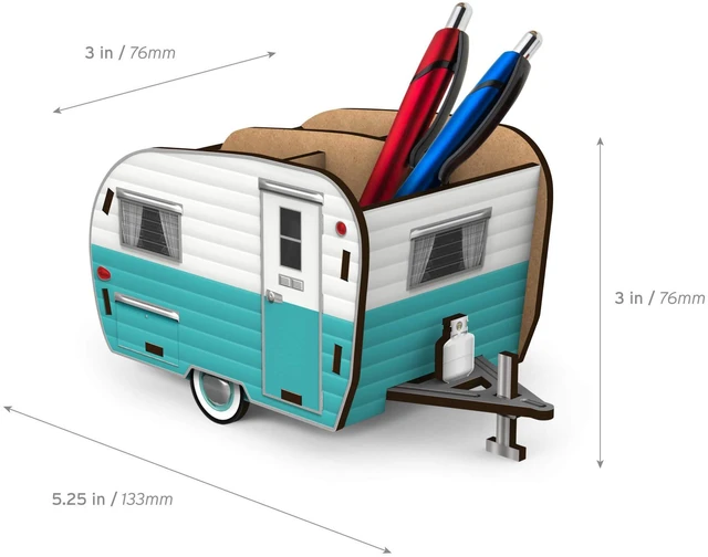 Alt view image 2 of 5 - Genuine HAPPY CAMPER Vintage Camper Pencil Holder, White and Blue, Retro Desk Organizer- Great Gift for Coworkers and Travel Enthusiasts - Functional Desk & Cubicle Accessory