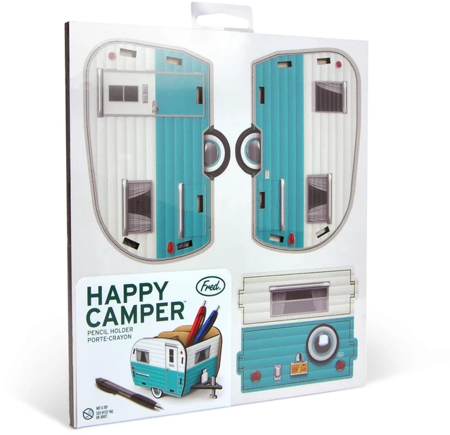 Alt view image 4 of 5 - Genuine HAPPY CAMPER Vintage Camper Pencil Holder, White and Blue, Retro Desk Organizer- Great Gift for Coworkers and Travel Enthusiasts - Functional Desk & Cubicle Accessory