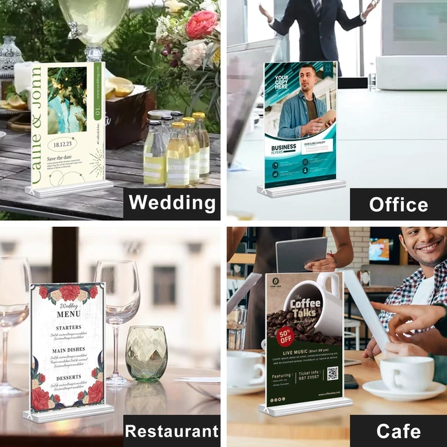 Alt view image 6 of 7 - Acrylic Sign Holder 5.5x8.5 Inches 8 Pack, Double Sided Vertical Clear Display Stand, Plastic Frame Flyer Holder for Tabletop, Office, Restaurant, Store
