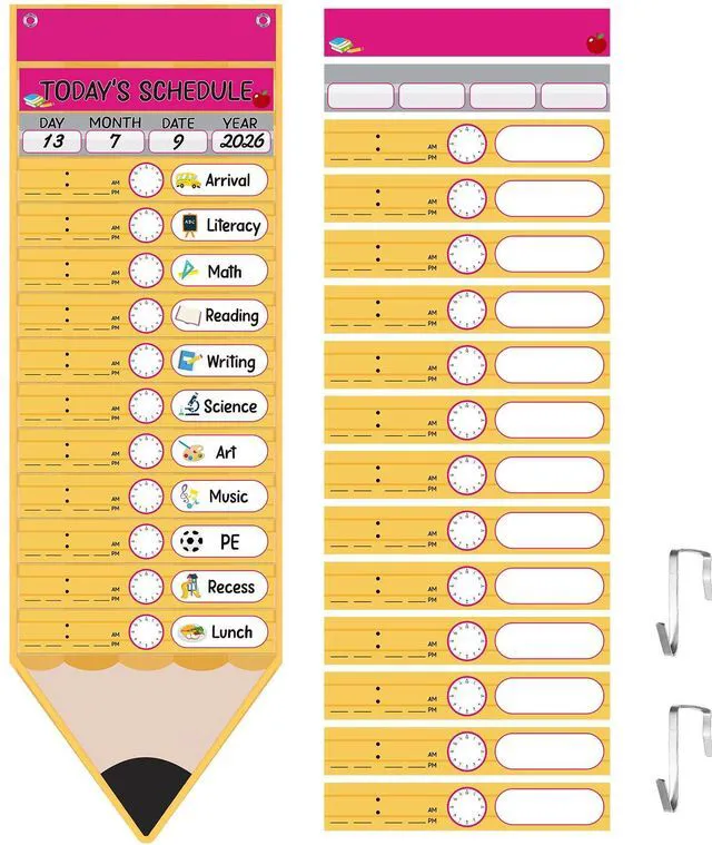 Main image of Daily Schedule Pocket Chart with 31 Pencil Cards and 14 Pockets Pencil Schedule Charts Back to School Classroom Decor for School Office Home Educational Activity Supplies