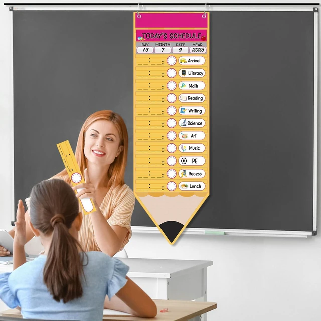 Alt view image 7 of 7 - Daily Schedule Pocket Chart with 31 Pencil Cards and 14 Pockets Pencil Schedule Charts Back to School Classroom Decor for School Office Home Educational Activity Supplies