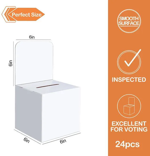Alt view image 2 of 6 - Raffle Box,24 Pack Raffle Boxes with Slot Cardboard Ballot Boxes and Removable Header for Collecting Business Card Voting Contest (White)