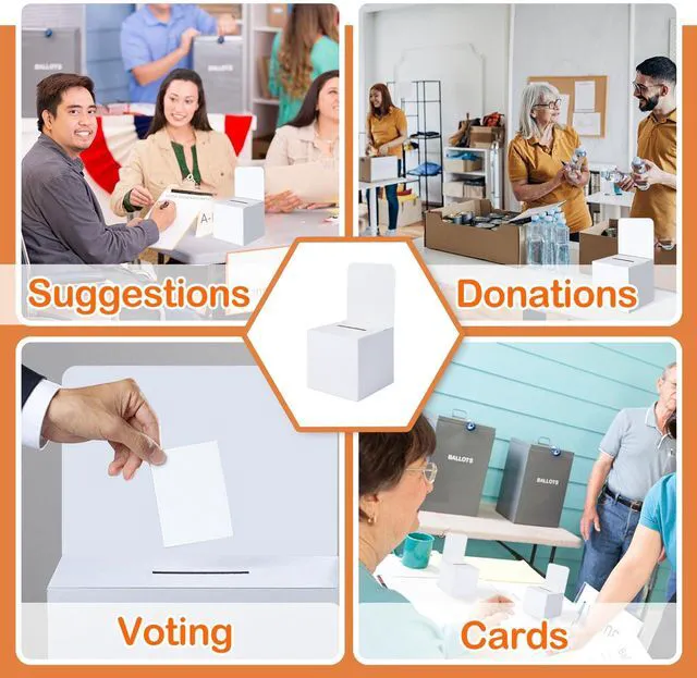 Alt view image 5 of 6 - Raffle Box,24 Pack Raffle Boxes with Slot Cardboard Ballot Boxes and Removable Header for Collecting Business Card Voting Contest (White)