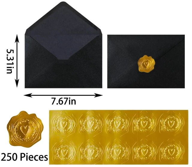 Alt view image 2 of 7 - A7 Black 5x7 Envelopes 250Pcs, 120g Pearl Paper with Gold Stickers Premium 120g Pearl Glitter Paper, Printable & Writable, for Wedding Invitations, Baby Shower, Christmas, Graduation Party