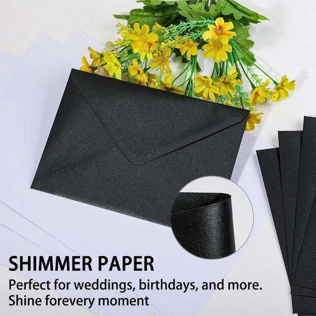 Alt view image 3 of 7 - A7 Black 5x7 Envelopes 250Pcs, 120g Pearl Paper with Gold Stickers Premium 120g Pearl Glitter Paper, Printable & Writable, for Wedding Invitations, Baby Shower, Christmas, Graduation Party