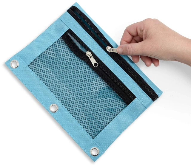 Alt view image 7 of 7 - 30 Pencil Pouches, 3 Ring, Mesh Window, Assorted 9.8 x 7.4 in Nylon Pouch and Pencil Case, Double Zipper, Mesh Window, 3 Ring, for Binders and School Supplies