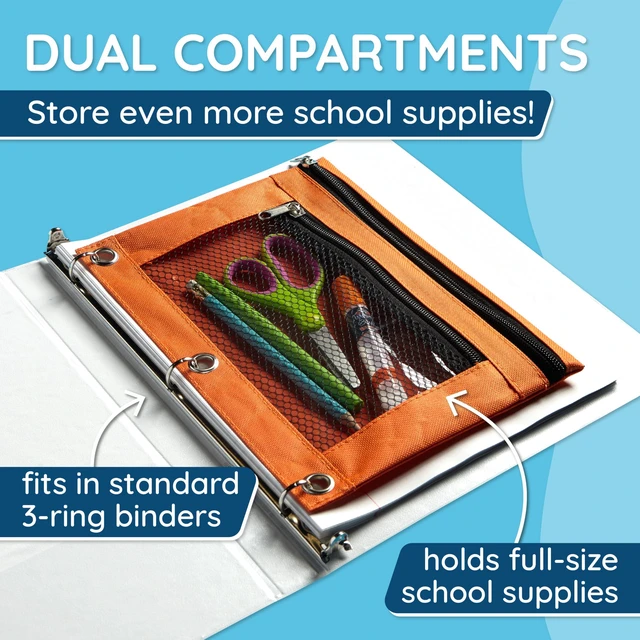 Alt view image 4 of 7 - 30 Pencil Pouches, 3 Ring, Mesh Window, Assorted 9.8 x 7.4 in Nylon Pouch and Pencil Case, Double Zipper, Mesh Window, 3 Ring, for Binders and School Supplies