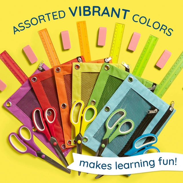 Alt view image 6 of 7 - 30 Pencil Pouches, 3 Ring, Mesh Window, Assorted 9.8 x 7.4 in Nylon Pouch and Pencil Case, Double Zipper, Mesh Window, 3 Ring, for Binders and School Supplies
