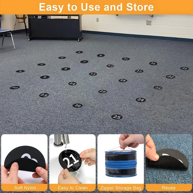 Alt view image 3 of 7 - Black Carpet Spots Markers for Classroom - 36 Pcs 4 Inch Floor Sitting Dots with Numbers for Preschool Kindergarten Elementary