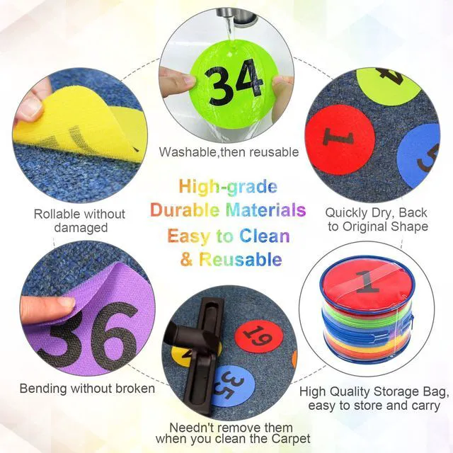 Alt view image 5 of 7 - Carpet Markers with Numbers - 36 Pcs 4" Classroom Sitting Carpet Dot Number 1-36, Floor Rug Circles Marker Spot for Preschool Kindergarten Elementary
