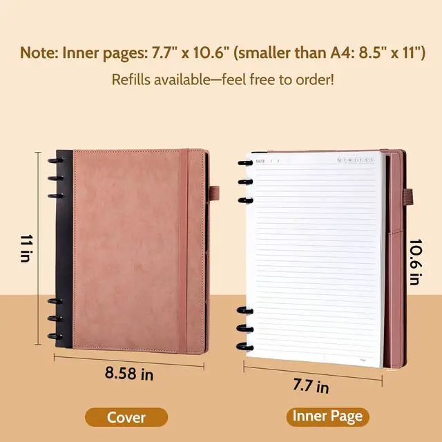 Alt view image 7 of 7 - Refillable Notebooks for Work 5 Subject with Removable Dividers Tabs Pink,240 Pages Hardcover Leather Journals for Writing Large Discbound Planner Colleged Ruled Paper for Women Men,8.58 x 11