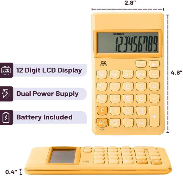 Alt view image 2 of 7 - Standard Function Calculator, 12 Digits, Small Calculator, Orange (Pack of 2)