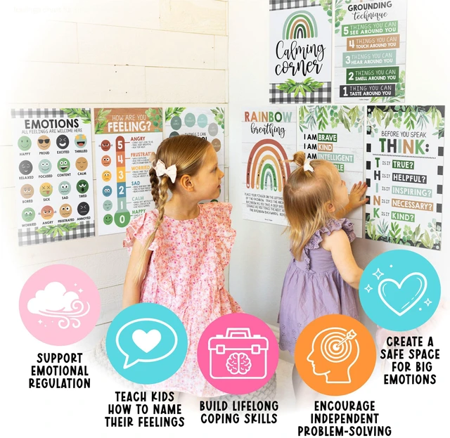 Alt view image 5 of 7 - 8 Calming Corner Classroom Must Haves, Coping & Feelings Poster for Kids Calm Corner Posters with Emotions Chart, School Counselor Mental Health Posters, Feelings Wheel Calming Classroom Decor