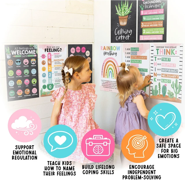 Alt view image 5 of 7 - 8 Calming Corner Classroom Must Haves, Coping & Feelings Poster for Kids Calm Corner Posters with Emotions Chart, School Counselor Mental Health Posters, Feelings Wheel Calming Classroom Decor