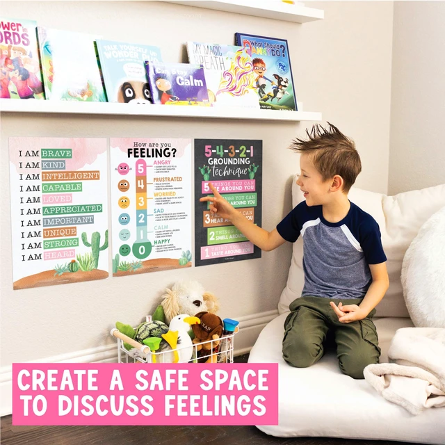 Alt view image 7 of 7 - 8 Calming Corner Classroom Must Haves, Coping & Feelings Poster for Kids Calm Corner Posters with Emotions Chart, School Counselor Mental Health Posters, Feelings Wheel Calming Classroom Decor