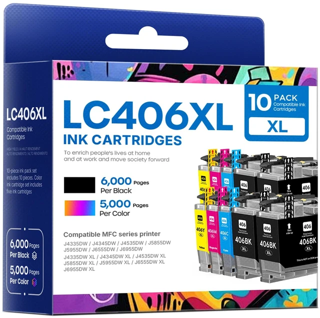 Main image of LC406XL LC406 Ink Cartridges Compatible for Brother LC406XL LC 406XL LC 406 Ink for MFC-J4335DW MFC-J5855DW MFC-J4535DW MFC-J4345DW MFC-J5955DW Printer (10 Pack, 4 BK, 2 C, 2 M, 2 Y)